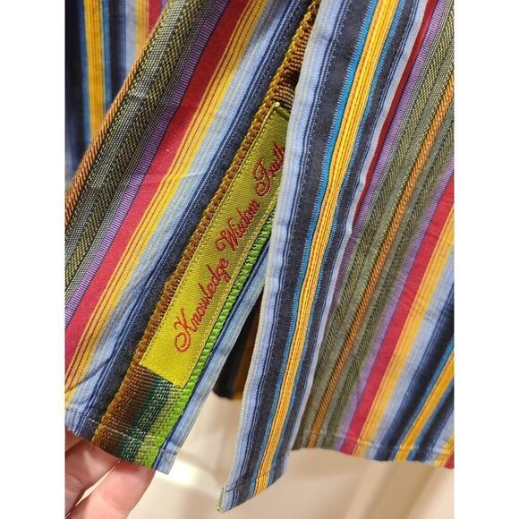 Robert Graham Mens Flip Cuff Shirt Green Red Blue Stripe DAISY Reverse Print | L - Picture 8 of 13